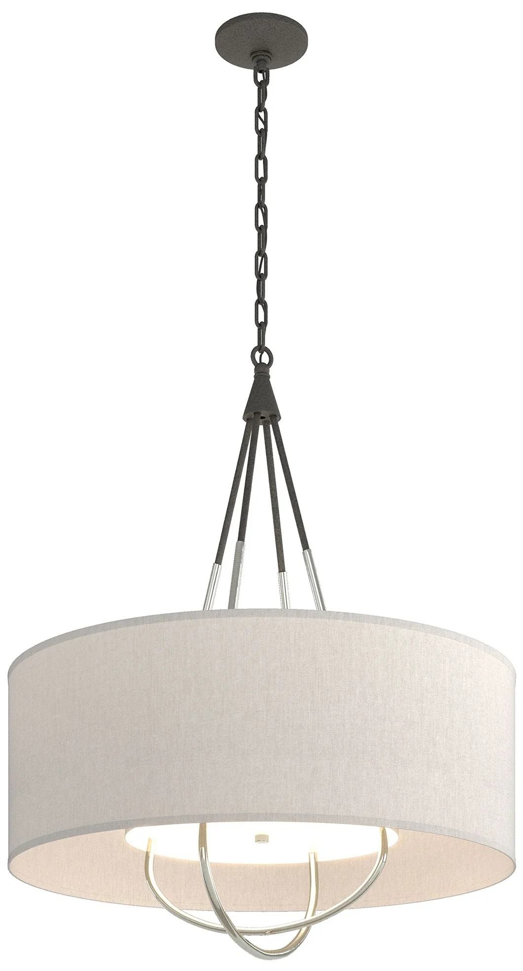 Loop Pendant - Natural Iron Finish - Sterling Accents - Flax Shade - Image 1