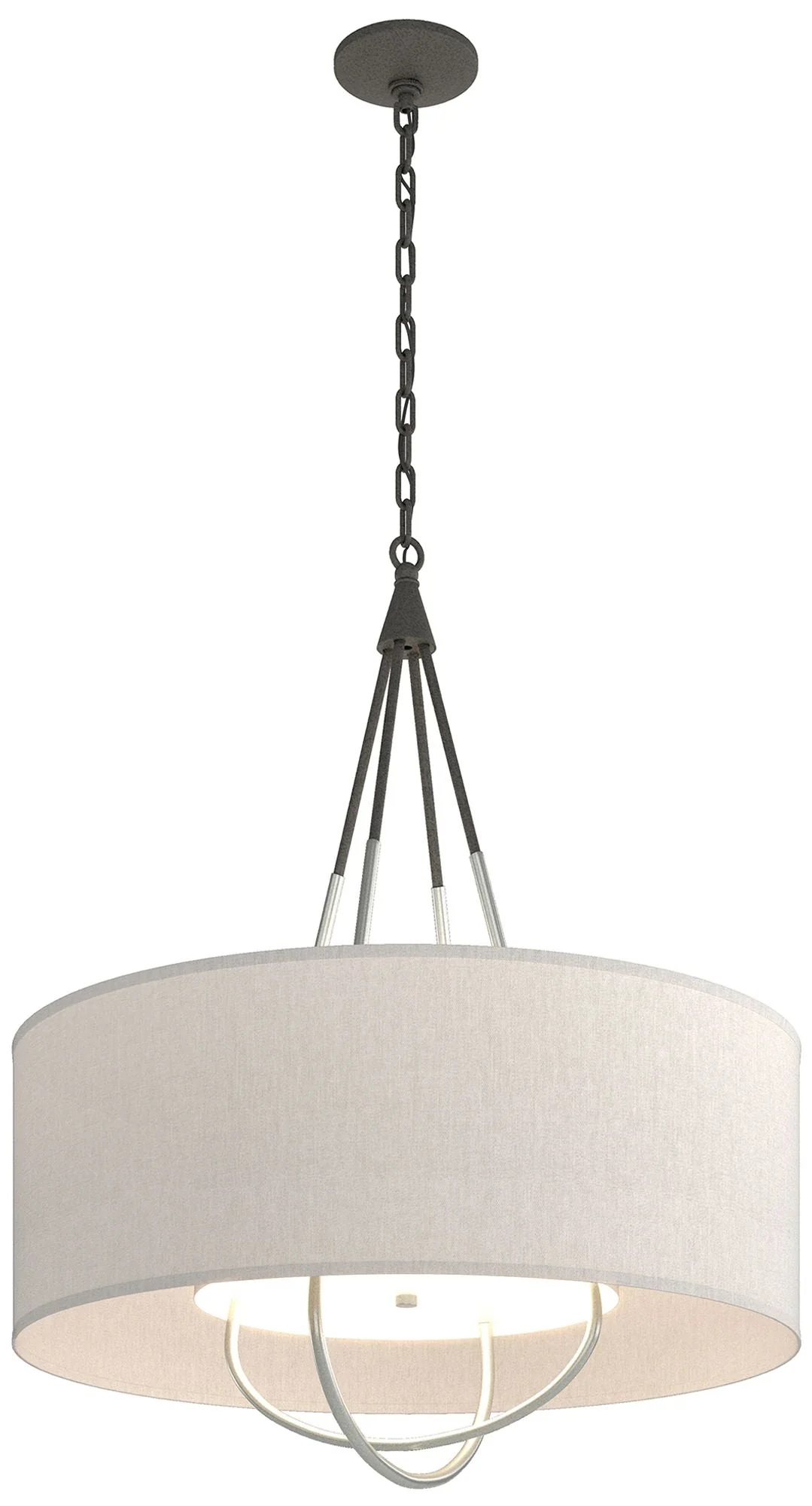 Loop Pendant - Natural Iron Finish - Vintage Platinum Accents - Flax Shade - Image 1