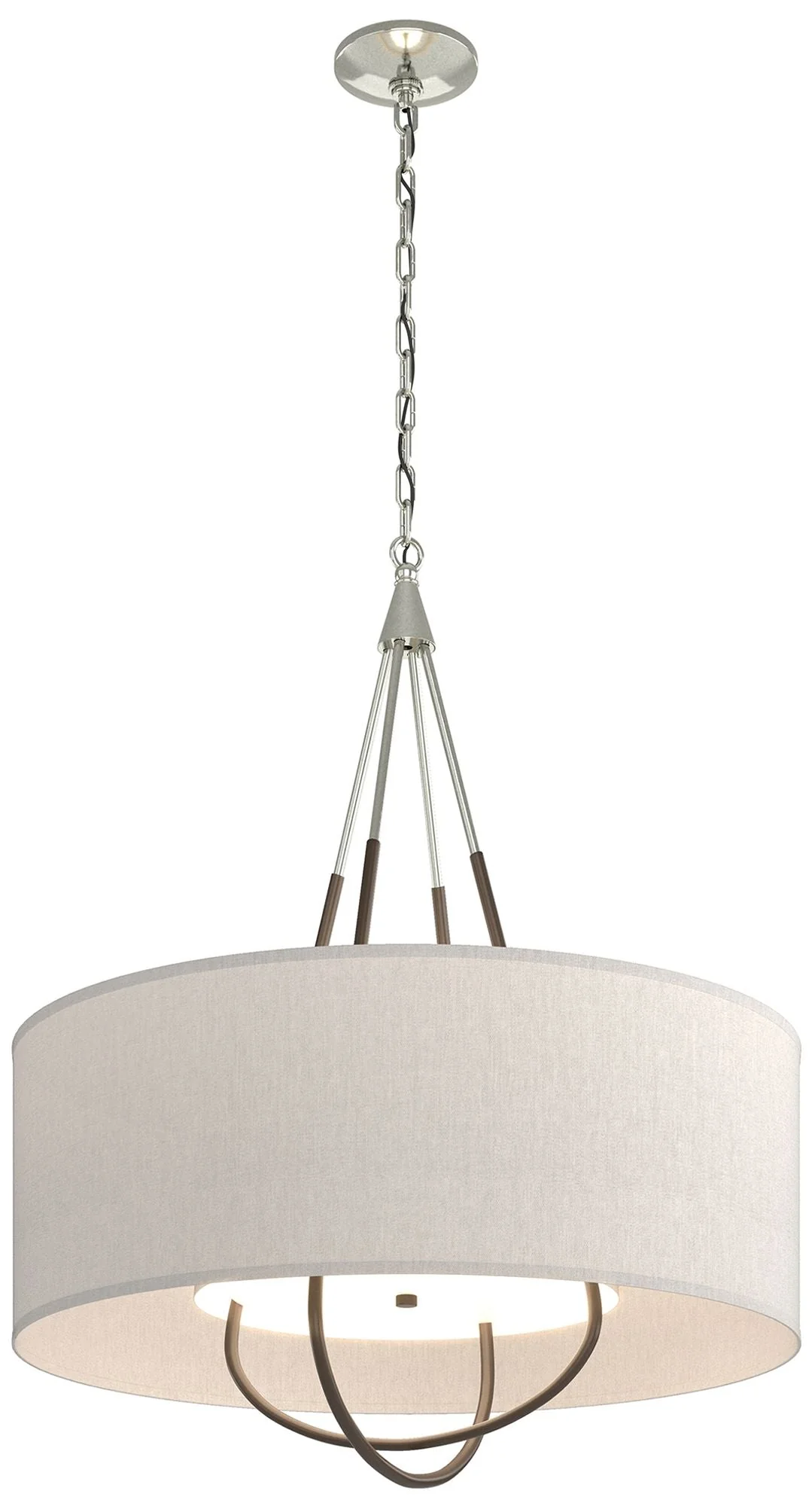 Loop Pendant - Sterling Finish - Bronze Accents - Flax Shade - Image 1