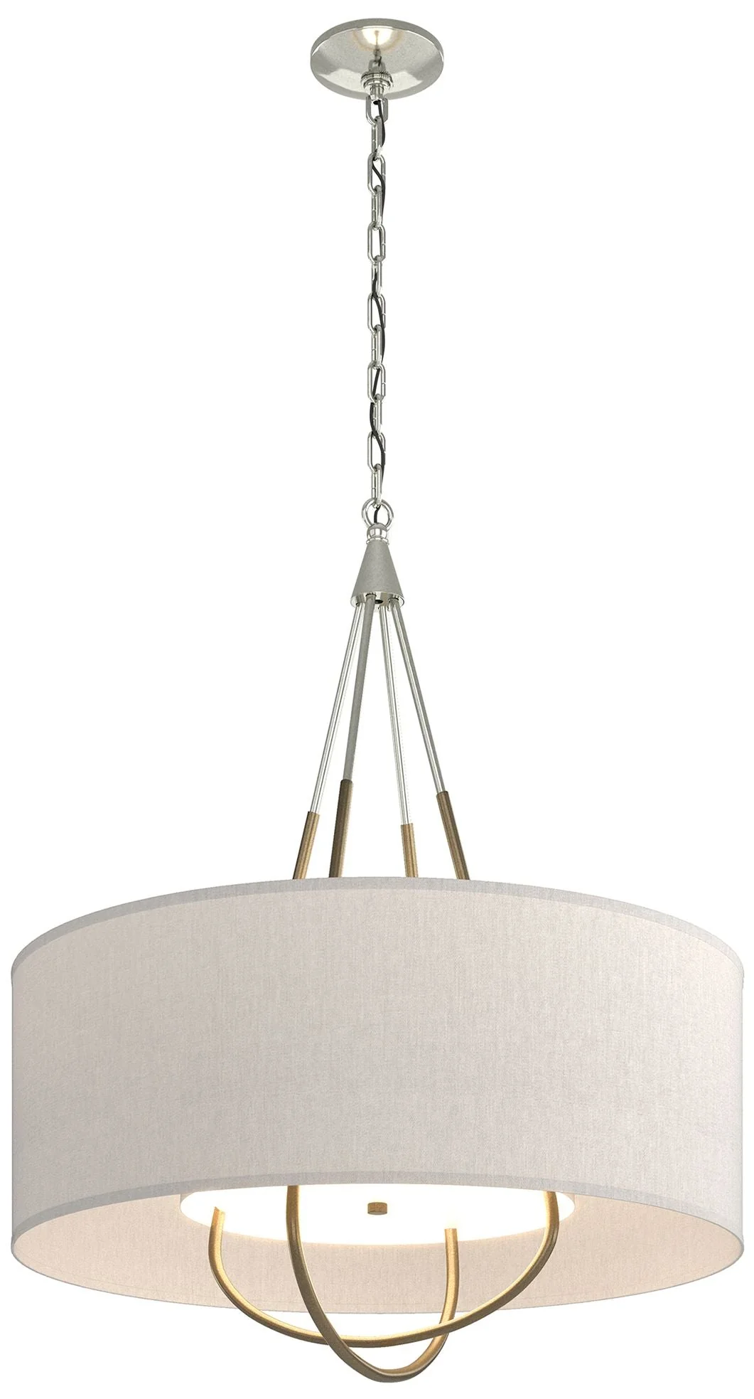 Loop Pendant - Sterling Finish - Soft Gold Accents - Flax Shade - Image 1