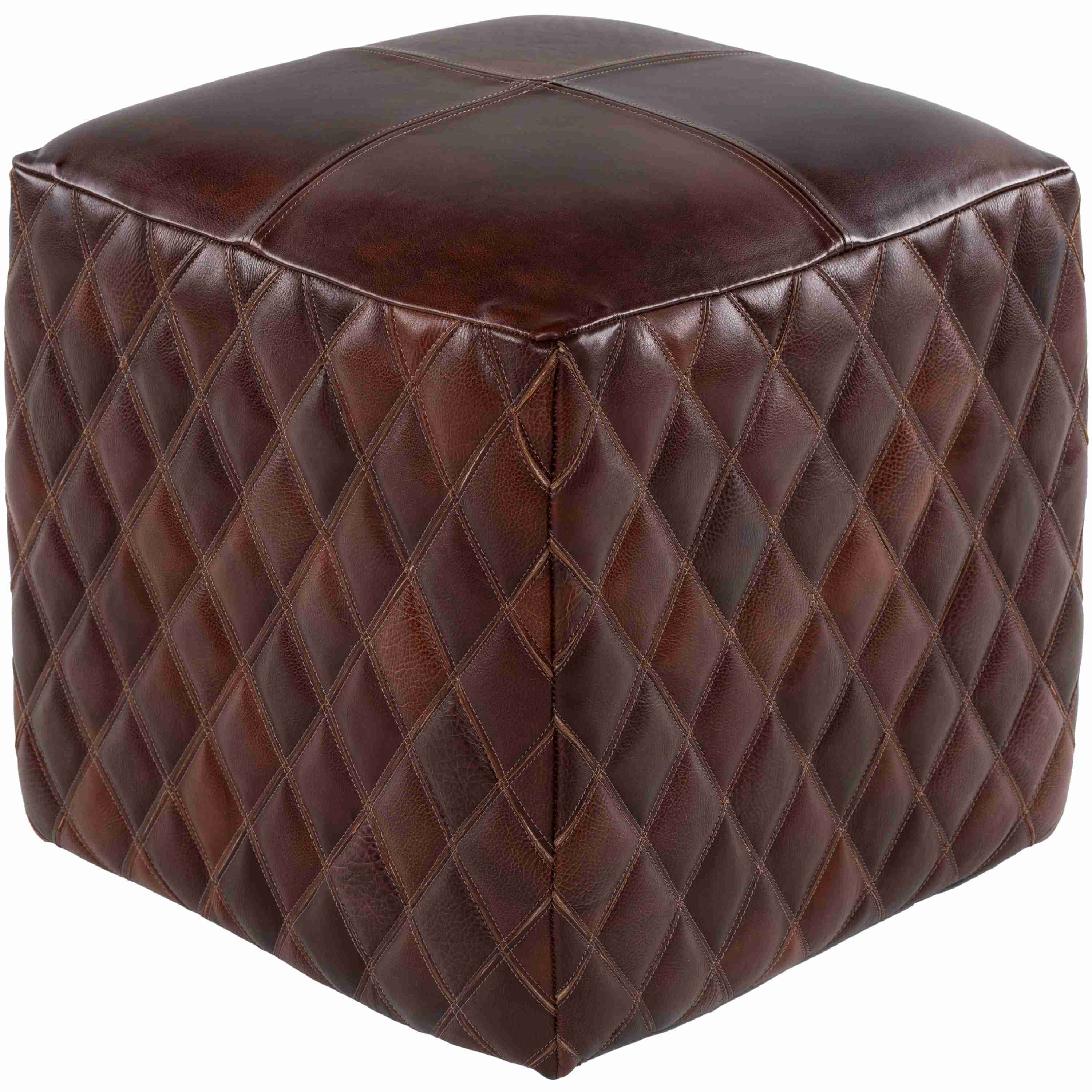 Surya Leonardo Modern Rustic Brown Quilted Leather Ottoman LOPF-001