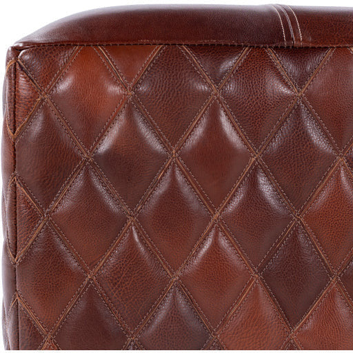 Surya Leonardo Modern Rustic Brown Quilted Leather Ottoman LOPF-001 - Image 3