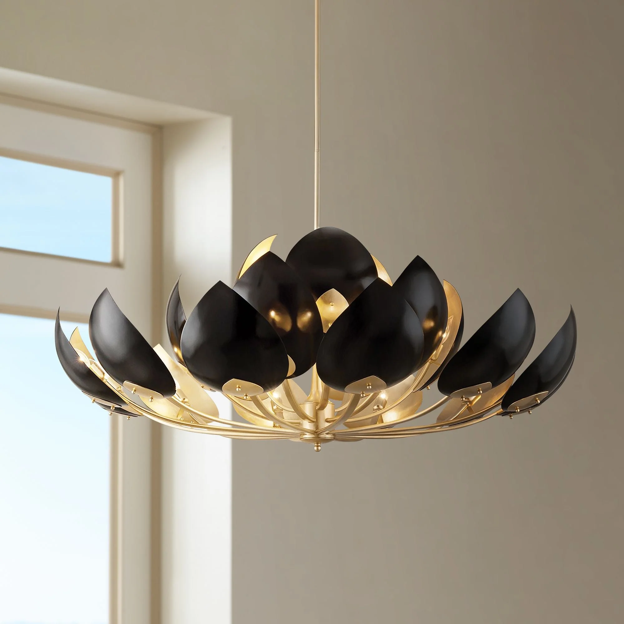 Lotus 21Lt Gold Leaf/Black Chandelier - Image 1