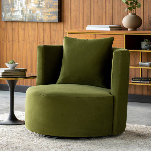 Surya Lorient Modern Olive Velvet Swivel Chair - Image 1