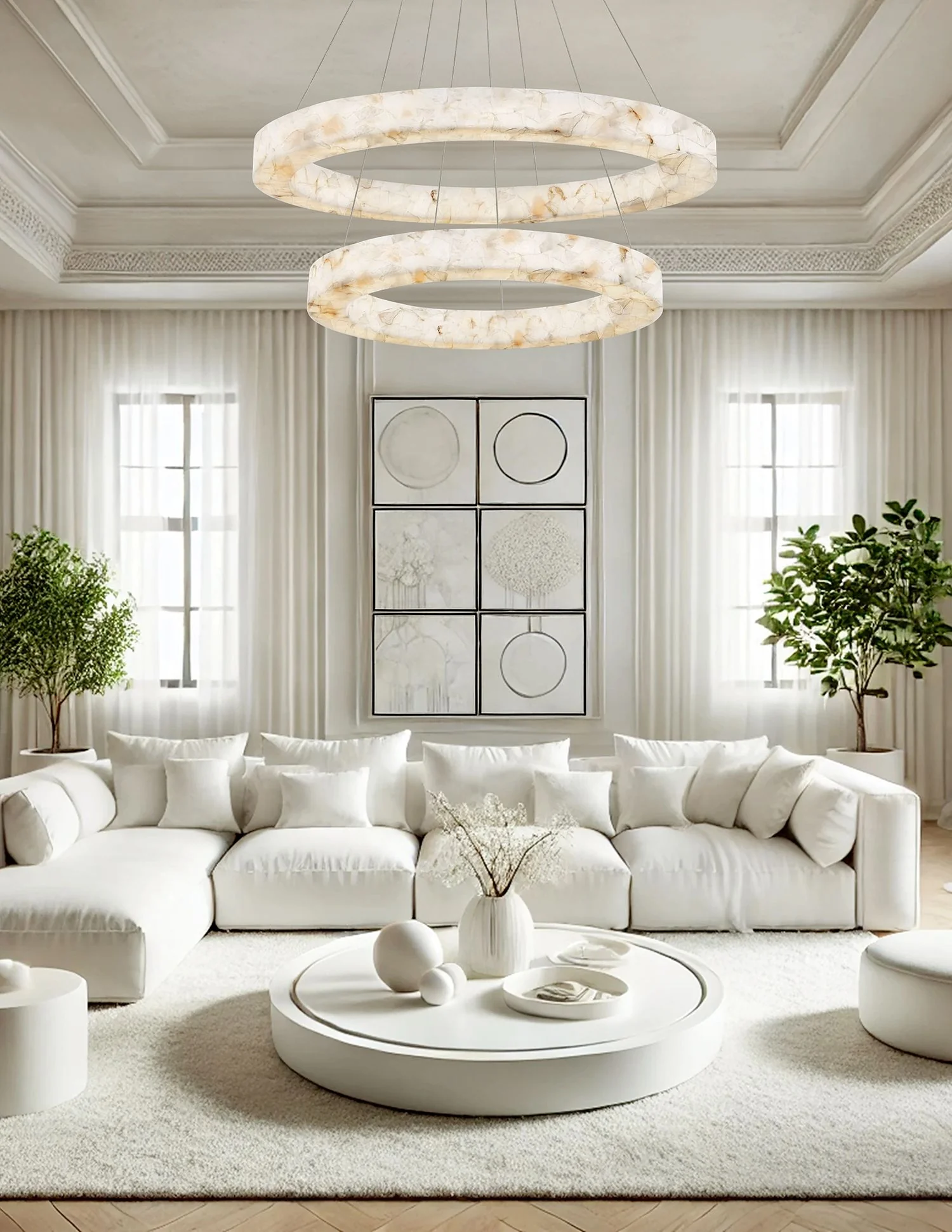 LumenAria Medley 42" Wide 2-Tier Alabaster Rocks LED Ring Pendant - Image 3