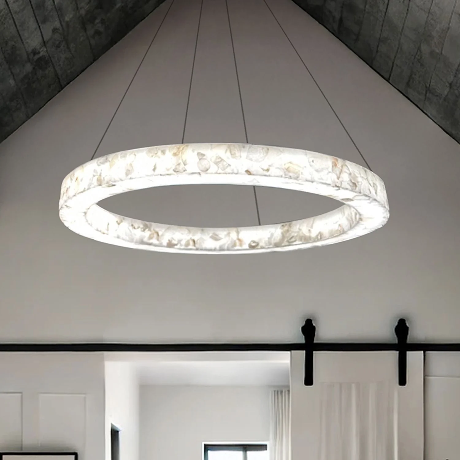 LumenAria Medley 42" Wide Alabaster Rocks LED Ring Pendant - Image 1