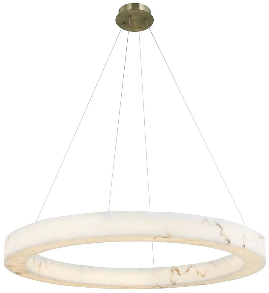 LumenAria Medley 42"W Brass LED Ring Pendant w/ Faux Alabaster Shade - Image 1
