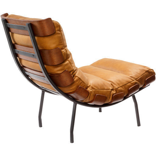 Surya Laval Modern Channeled Cognac Leather Lounge Accent Chair - Image 3