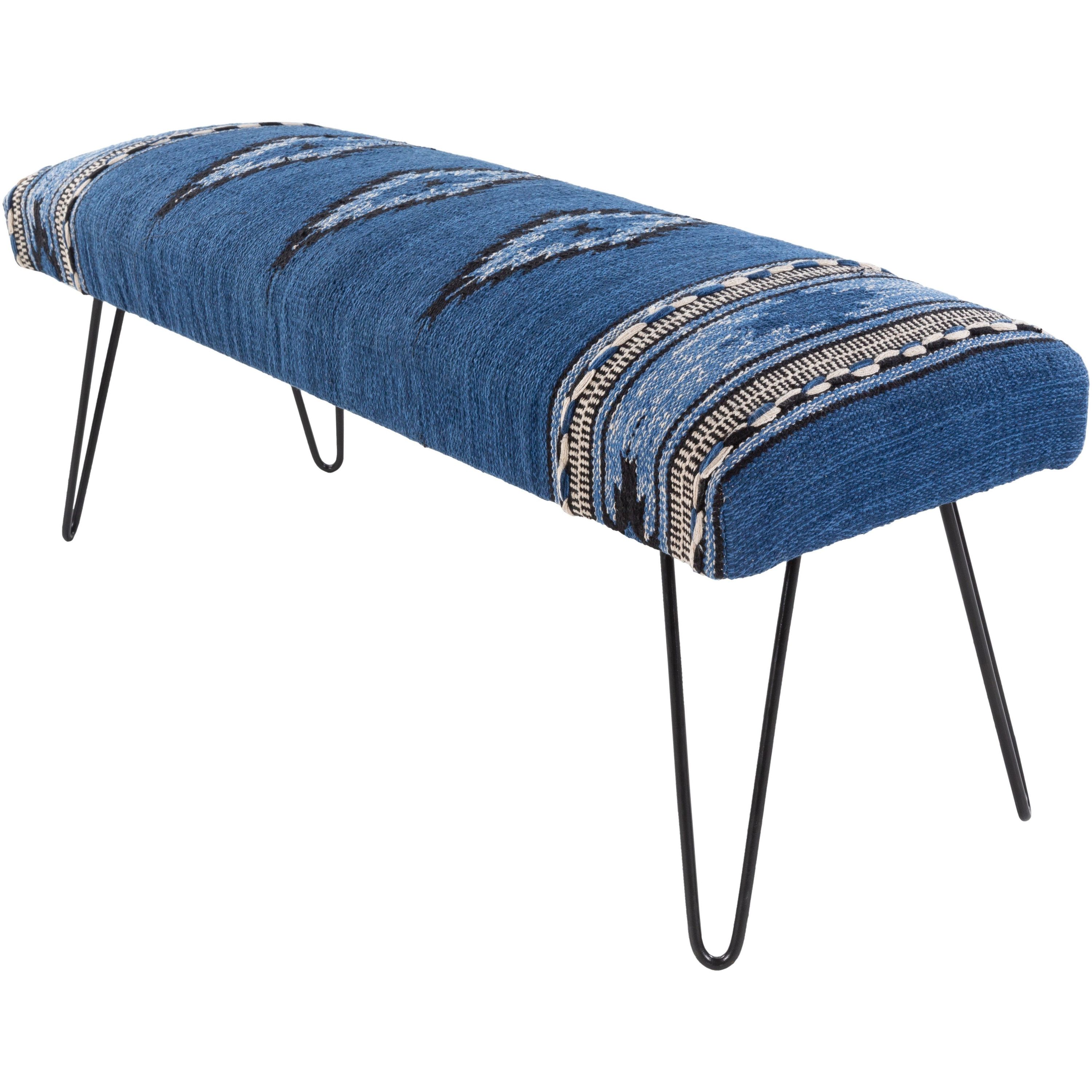 Surya Miriam Rustic Modern Hand Woven Fabric Bench With Black Metal Base MAM-001 - Image 2