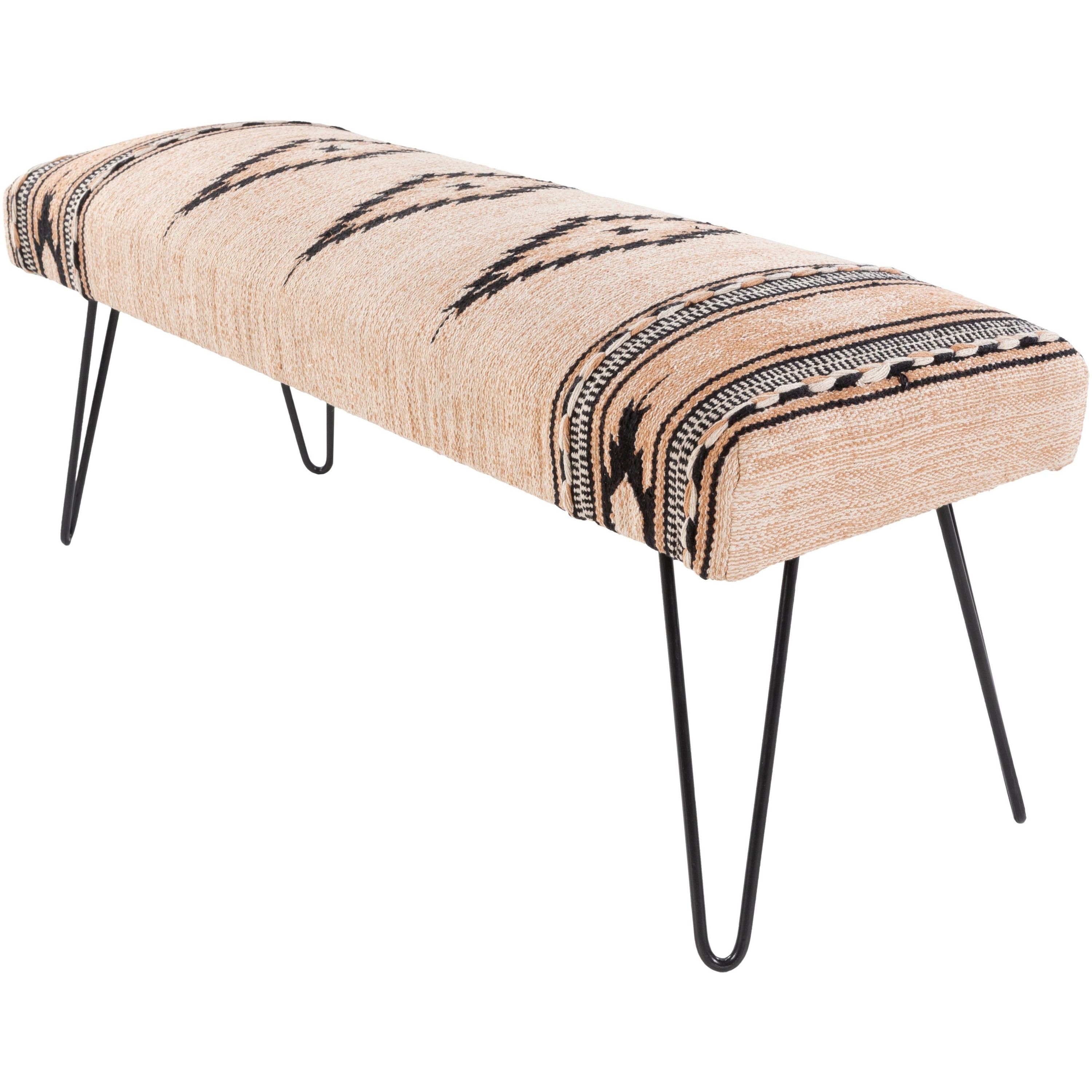 Surya Miriam Rustic Modern Hand Woven Fabric Bench With Black Metal Base MAM-002 - Image 2