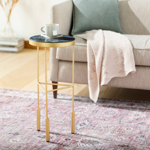 Surya Macon Modern Black Marble Top With Gold Metal Base Round Accent Side Table  MAN-100 - Image 2