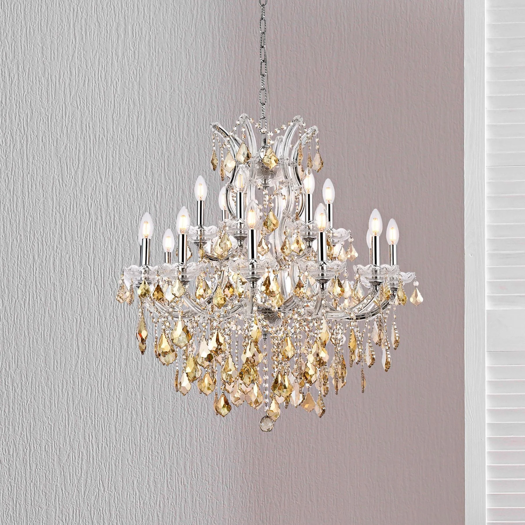 Maria Theresa 19 Lt Chrome Chandelier Golden Teak - Image 1