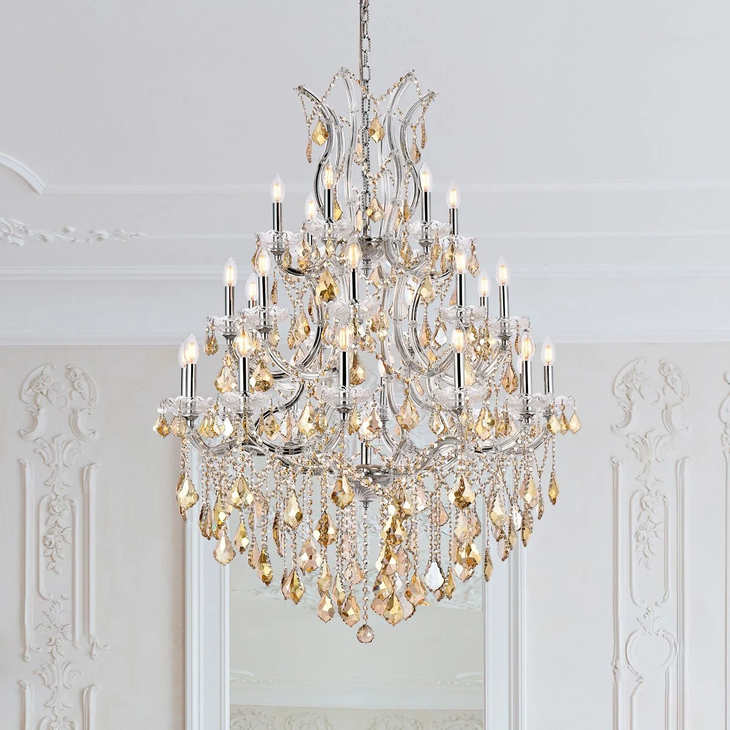 Maria Theresa 28 Lt Chrome Chandelier Golden Teak - Image 2