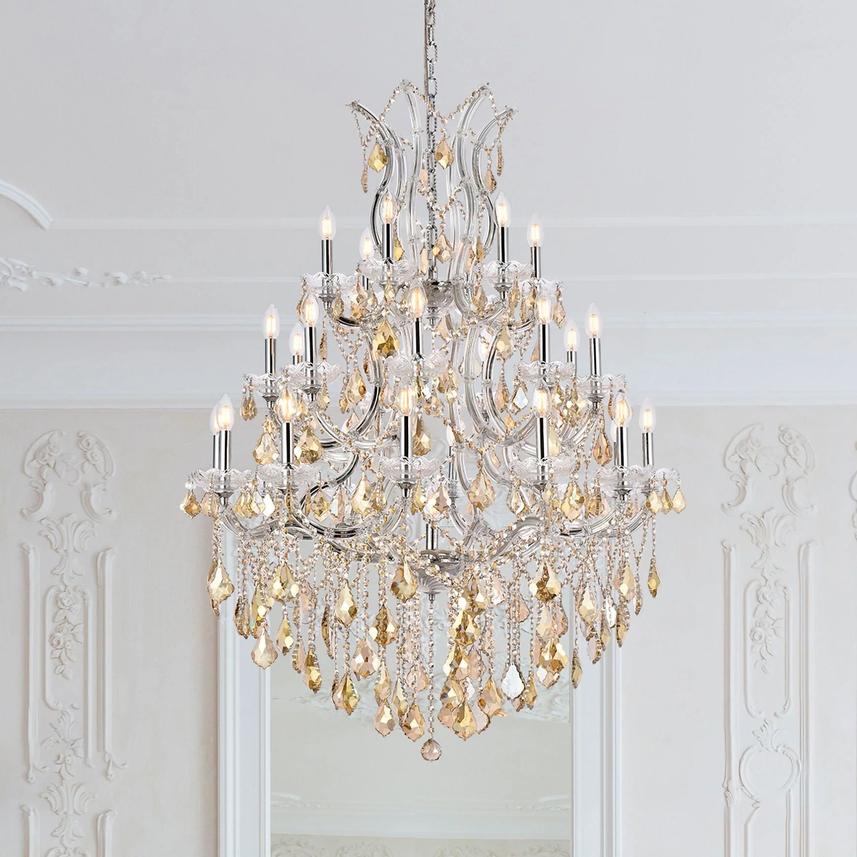 Maria Theresa 38" Wide Chrome and Golden Crystal Chandelier - Image 2