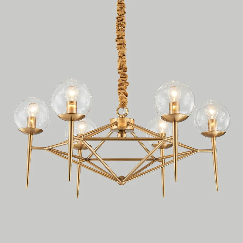 American style gold 6 lights metal glass shade chandelier - Image 1