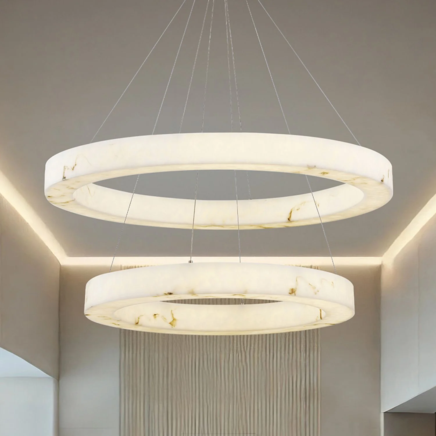 Medley 42" Wide Brushed Brass 2-Tier LED Ring Chandelier - Image 1
