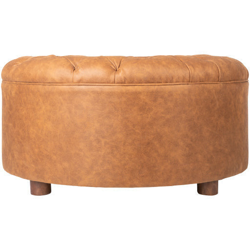 Surya Newberg Modern Rustic Faux Brown Leather Round Tufted Ottoman MEF-001 - Image 3