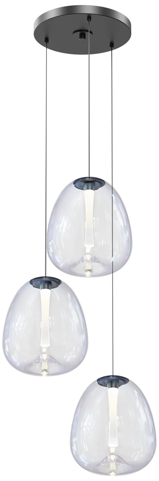 Mela 20"W 3-Light Black LED Pendant w/ Dichroic Glass Shade - Image 1