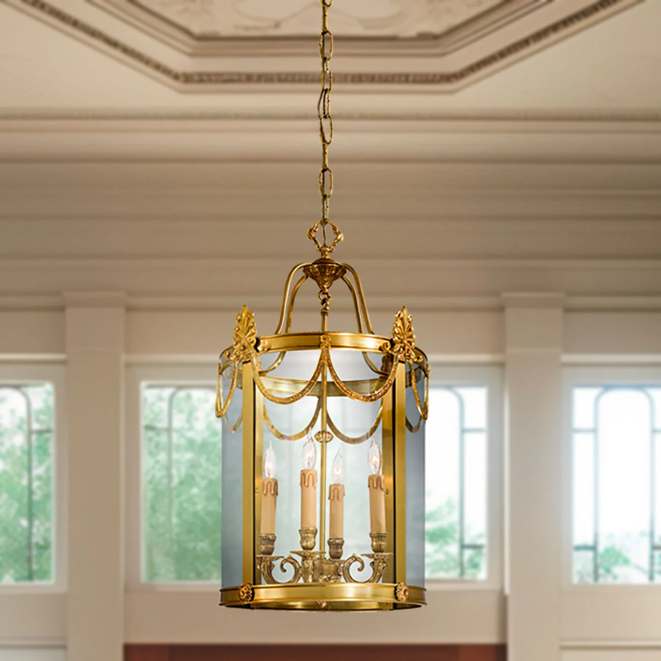 Metropolitan 4-Light 15.25-in Dore Gold Foyer Pendant with Glass Shade - Image 1