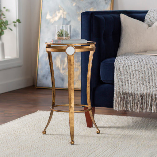 Surya Midford Modern Glass Top With Gold Metal Base Round Accent Side Table MFD-001 - Image 1