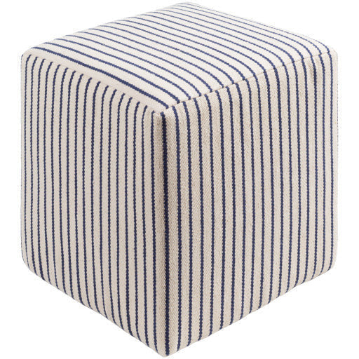 Surya Matchford Modern Rustic Ivory & Denim Blue Stripe Woven Pouf Ottoman MFPF-002 - Image 2