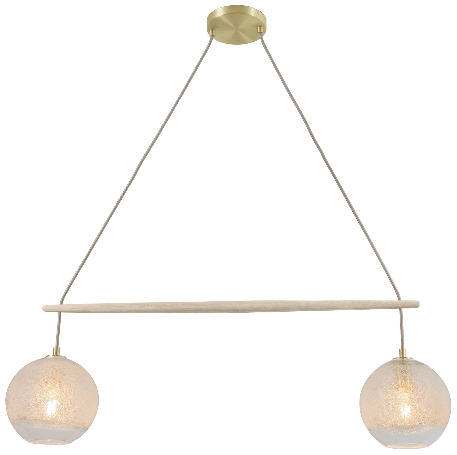 Miro 9" Wide Clear Bubble Glass Oak Crossbar Chandelier w/ Brass Accen - Image 1