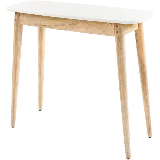 Surya Makrana Modern White Marble Top With Natural Wood Base Console Table MKR-001 - Image 1