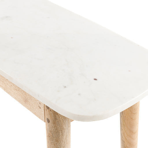 Surya Makrana Modern White Marble Top With Natural Wood Base Console Table MKR-001 - Image 3