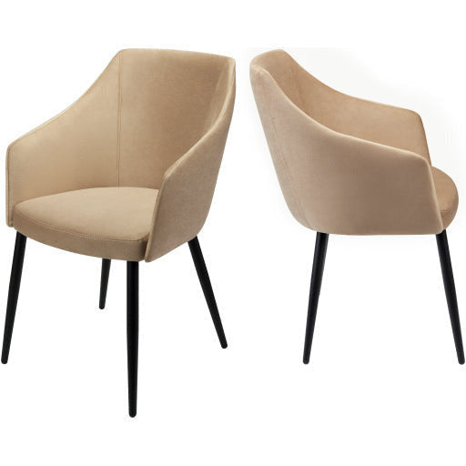 Surya Milford Modern SET OF 2 Cream Velvet Dining Chairs With Black Metal Legs - Image 1