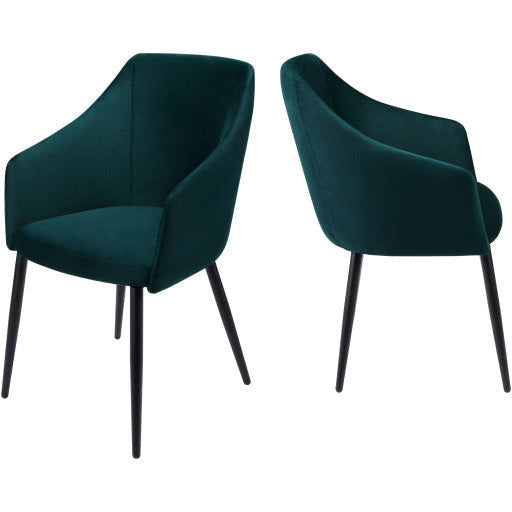Surya Milford Modern SET OF 2 Green Velvet Dining Chairs With Black Metal Legs - Image 1