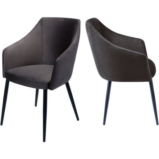 Surya Milford Modern SET OF 2 Charcoal Grey Velvet Dining Chairs With Black Metal Legs - Image 1