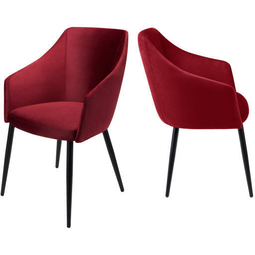 Surya Milford Modern SET OF 2 Cranberry Velvet Dining Chairs With Black Metal Legs - Image 1