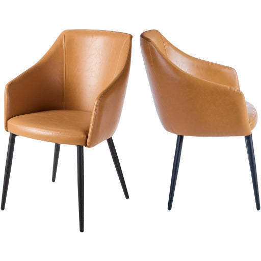 Surya Milford Modern SET OF 2 Faux Cognac Leather Dining Chairs With Black Metal Legs - Image 1