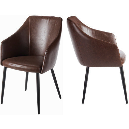 Surya Milford Modern SET OF 2 Faux Brown Leather Dining Chairs With Black Metal Legs - Image 1