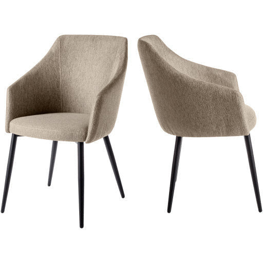 Surya Milford Modern SET OF 2 Oatmeal Jacquard Dining Chairs With Black Metal Legs - Image 1