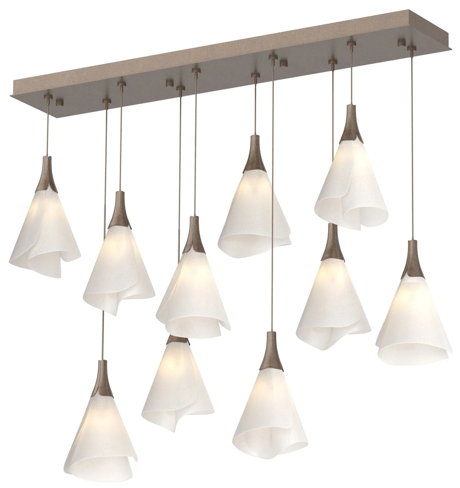 Mobius 10-Light Rectangular Pendant - Bronze - Spun Frost Shade - Image 1