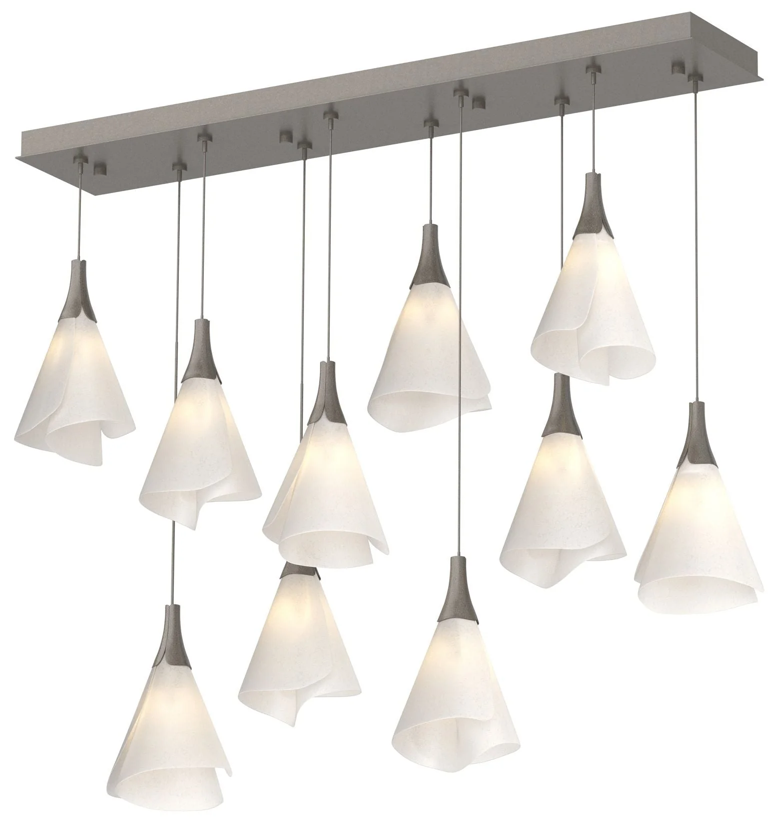 Mobius 10-Light Rectangular Pendant - Dark Smoke - Spun Frost Shade - Image 1