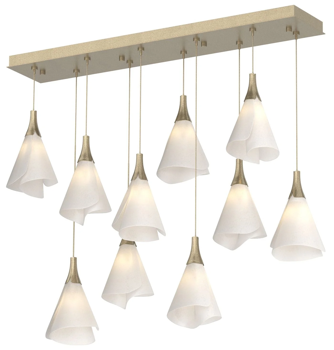 Mobius 10-Light Rectangular Pendant - Gold - Spun Frost Shade - Image 1