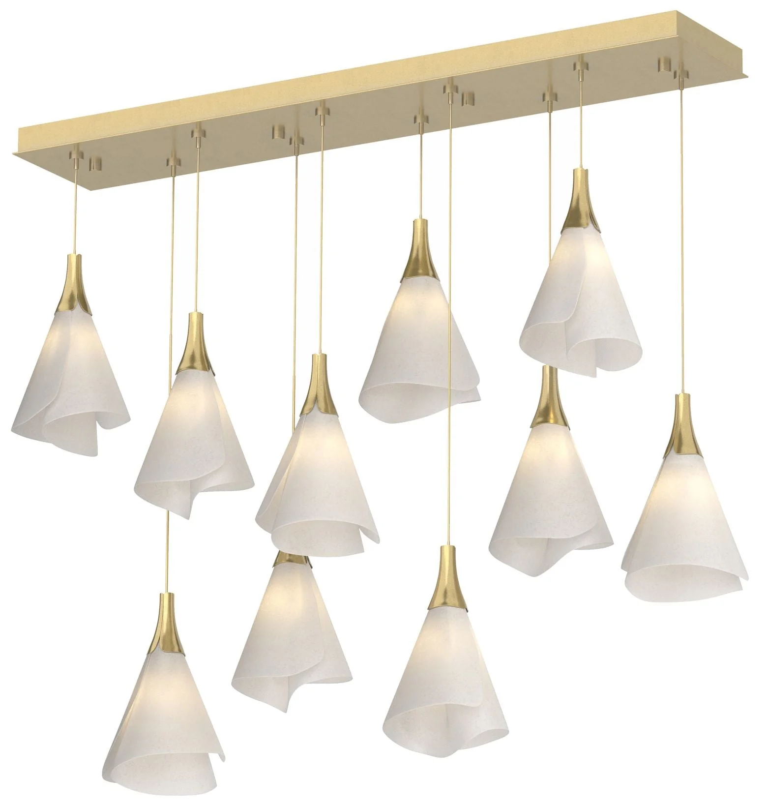 Mobius 10-Light Rectangular Pendant - Modern Brass - Spun Frost Shade - Image 1
