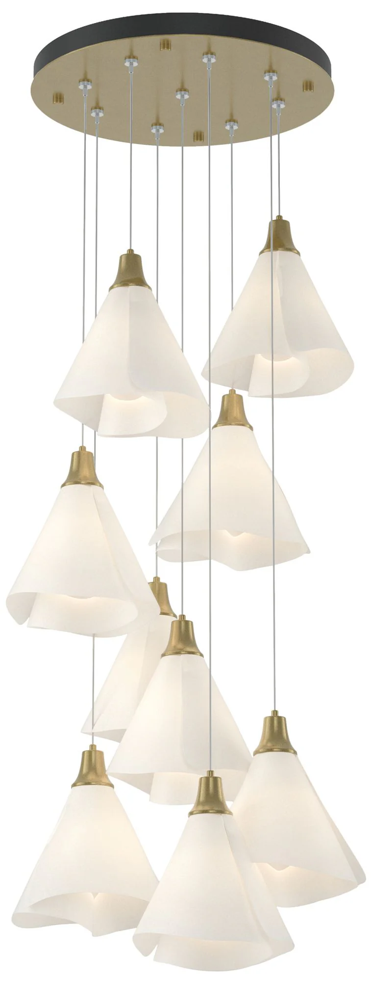Mobius 20.8"W 9-Light Round Brass Standard Pendant w/ Spun Frost Shade - Image 1
