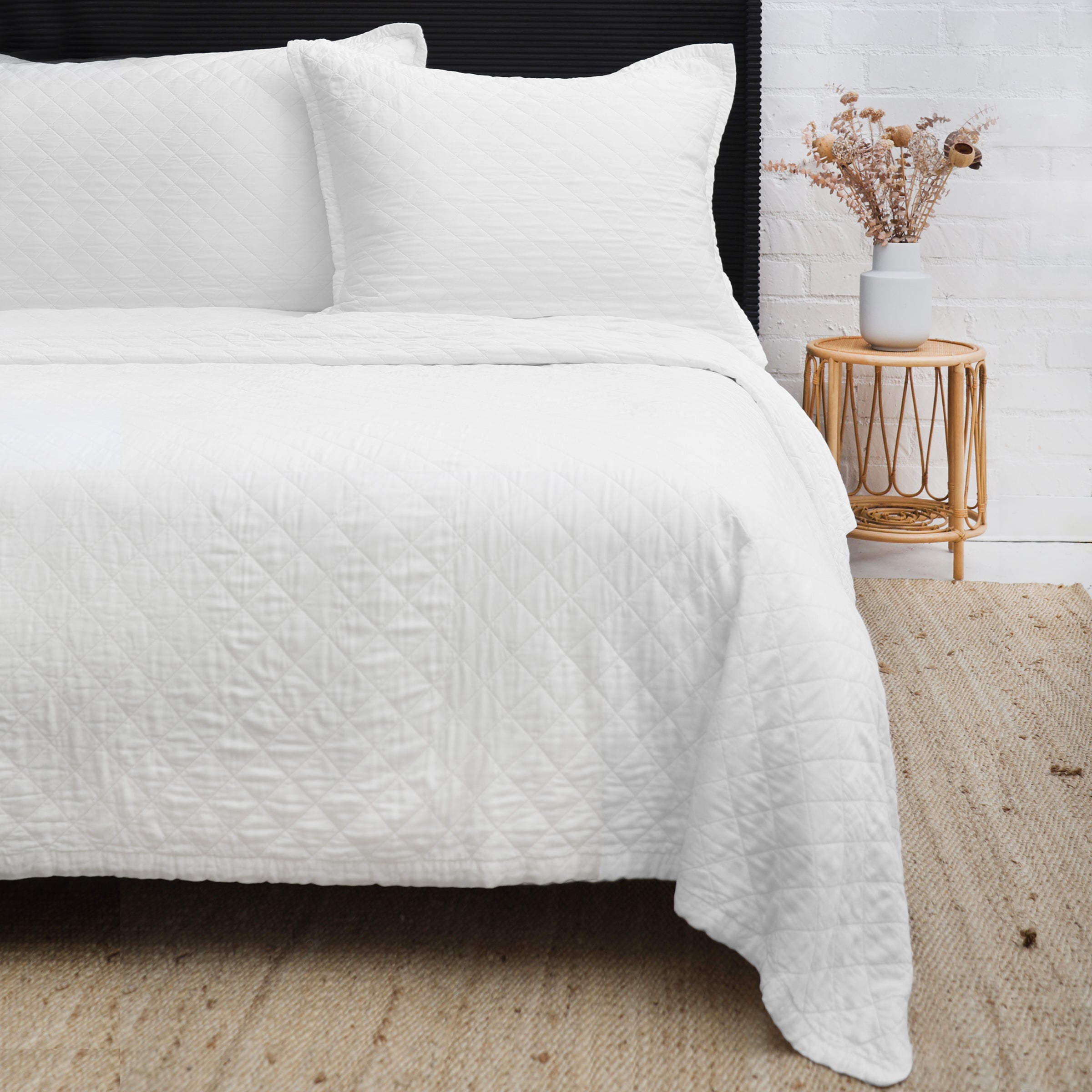 Pom Pom at Home Monaco White Bamboo Sateen Coverlet and Shams~ Available in Twin, Queen and King Sizes