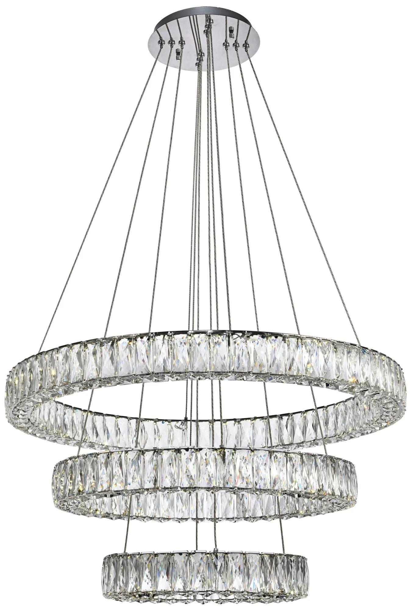 Monroe 31 1/2" Wide Chrome 3-Ring LED Chip Pendant - Image 1