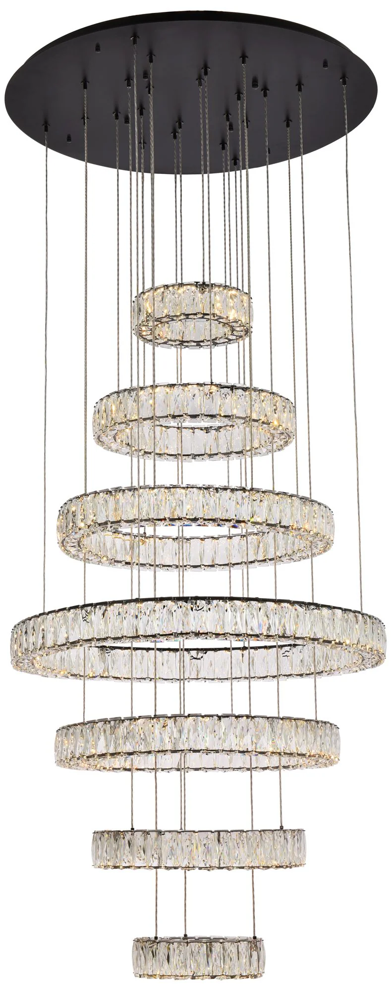 Monroe 34" Led Seven Ring Chandelier In Black - Image 1