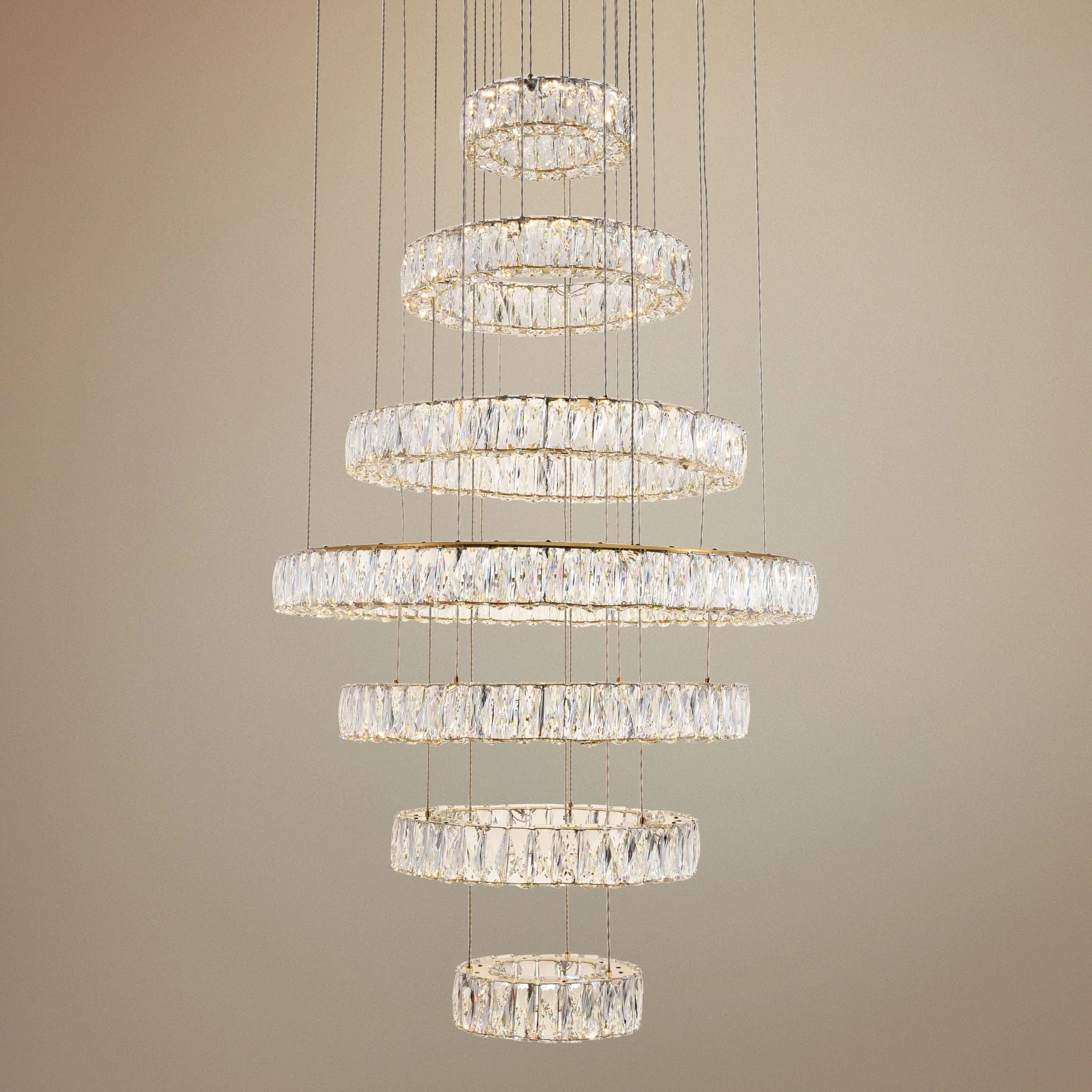 Monroe 34" Wide Gold and Crystal 7-Tier LED Chandelier - Image 1