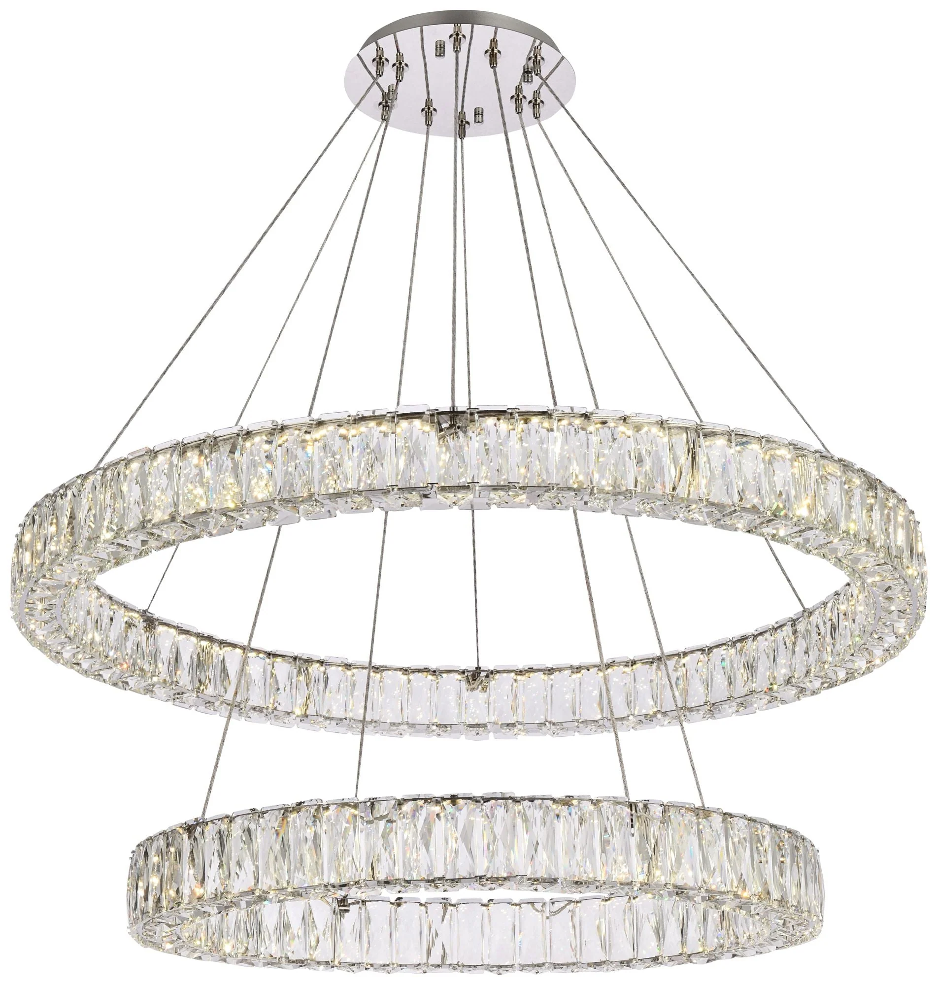 Monroe 36" Wide Chrome Crystal 2-Ring LED Pendant Light - Image 2