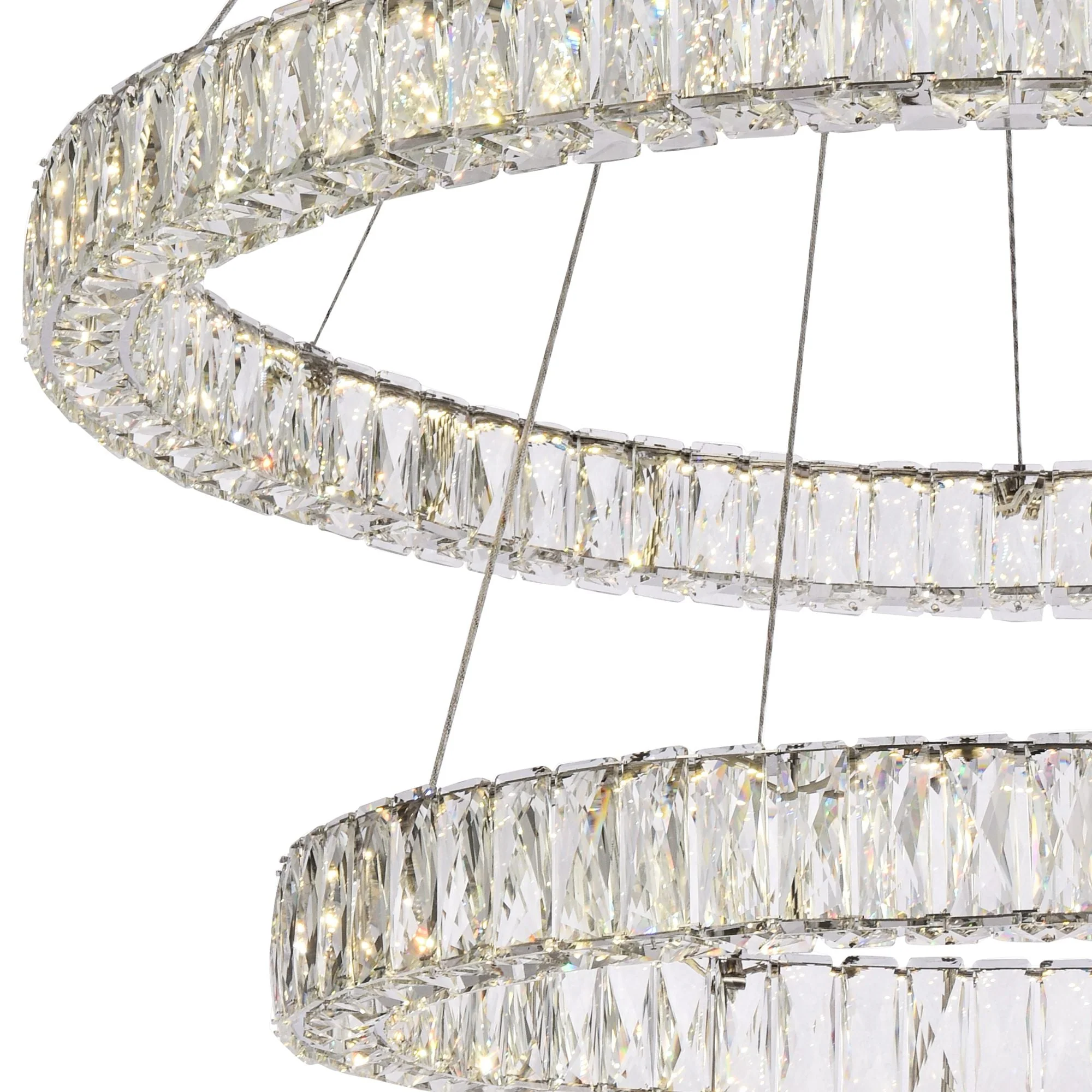 Monroe 36" Wide Chrome Crystal 2-Ring LED Pendant Light - Image 3