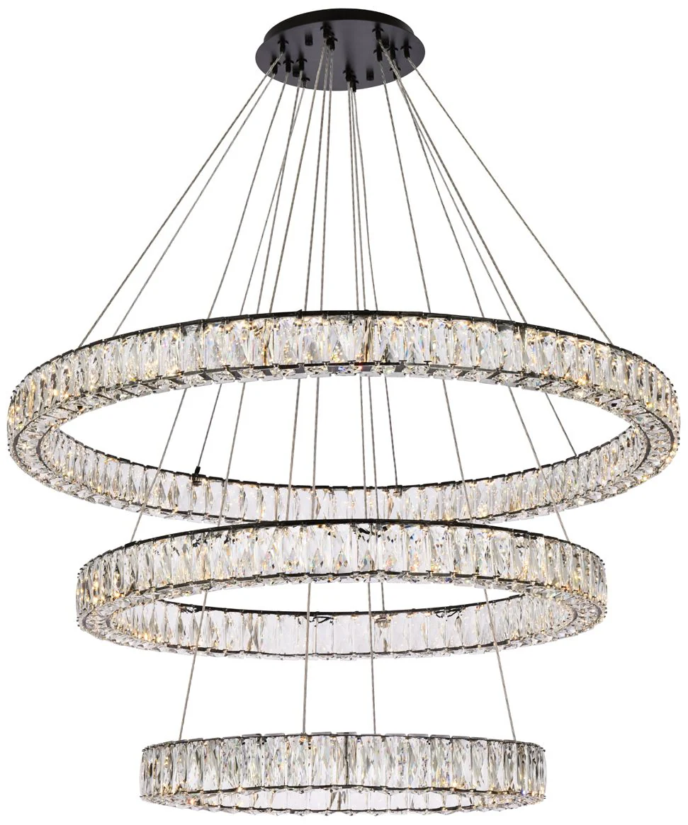 Monroe 40 1/2"W Black and Crystal Triple Ring LED Chandelier - Image 2