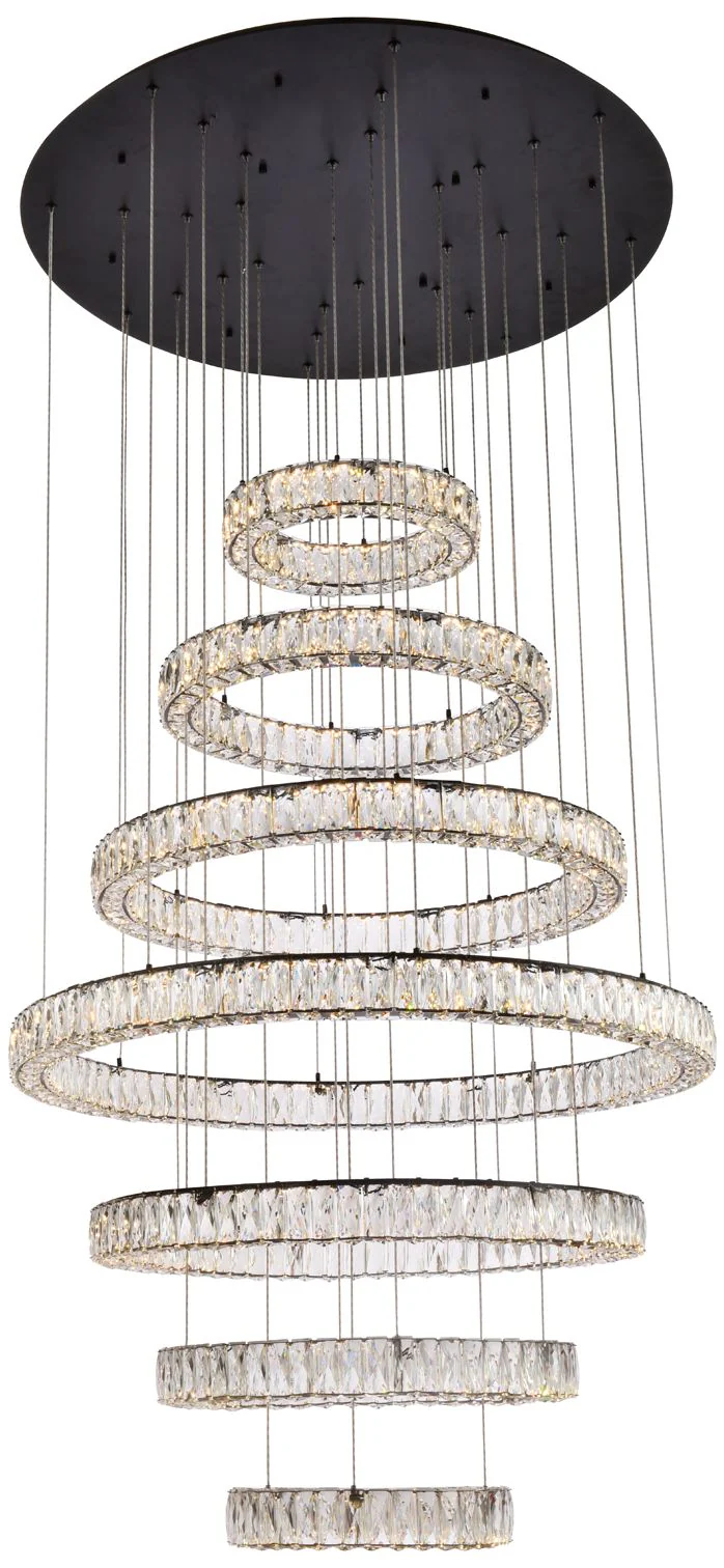 Monroe 40" Led Seven Ring Chandelier In Black - Image 1