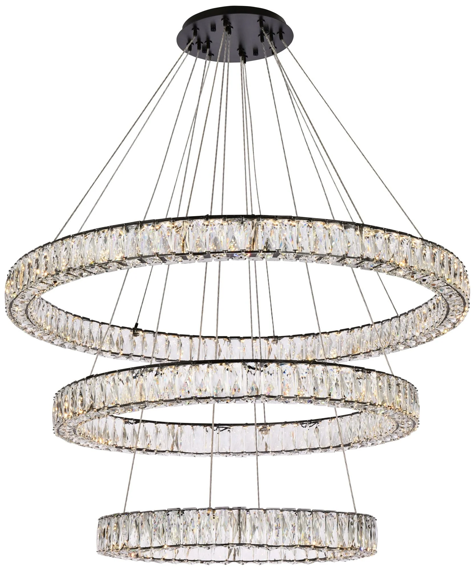 Monroe 41" Led Triple Ring Chandelier In Black - Image 2