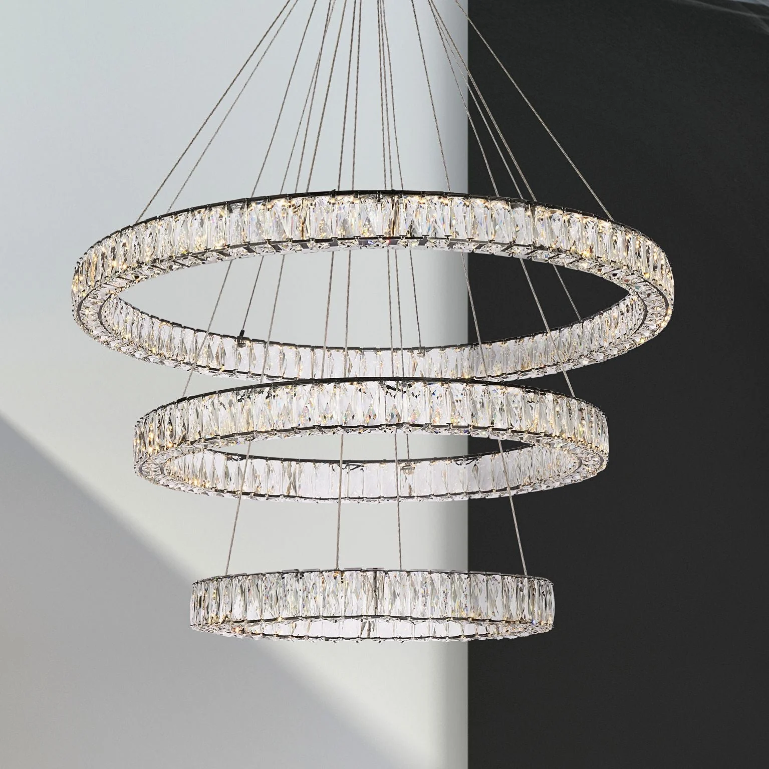 Monroe 41" Led Triple Ring Chandelier In Black - Image 1